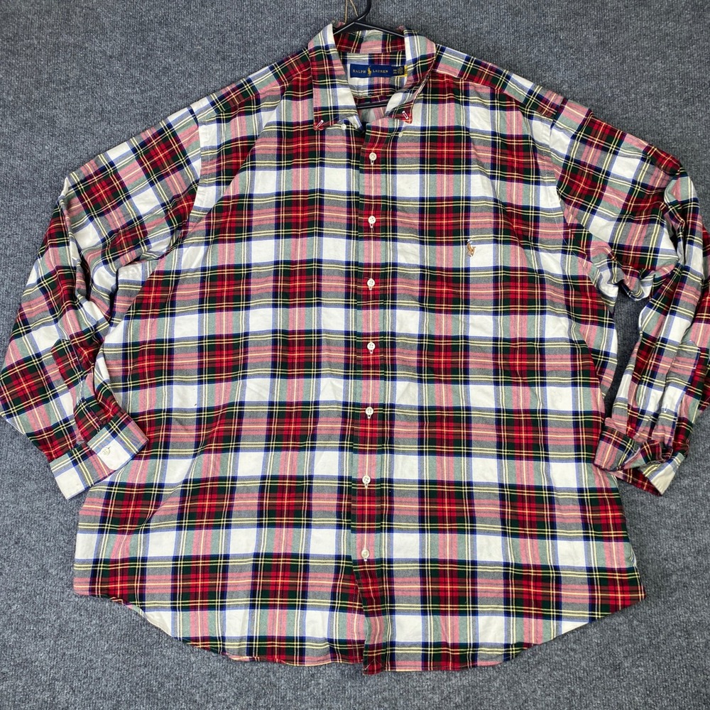 Ralph Lauren Mens 3XB Plaid Button Down Shirt Red Green Long Sleeve Big & Tall